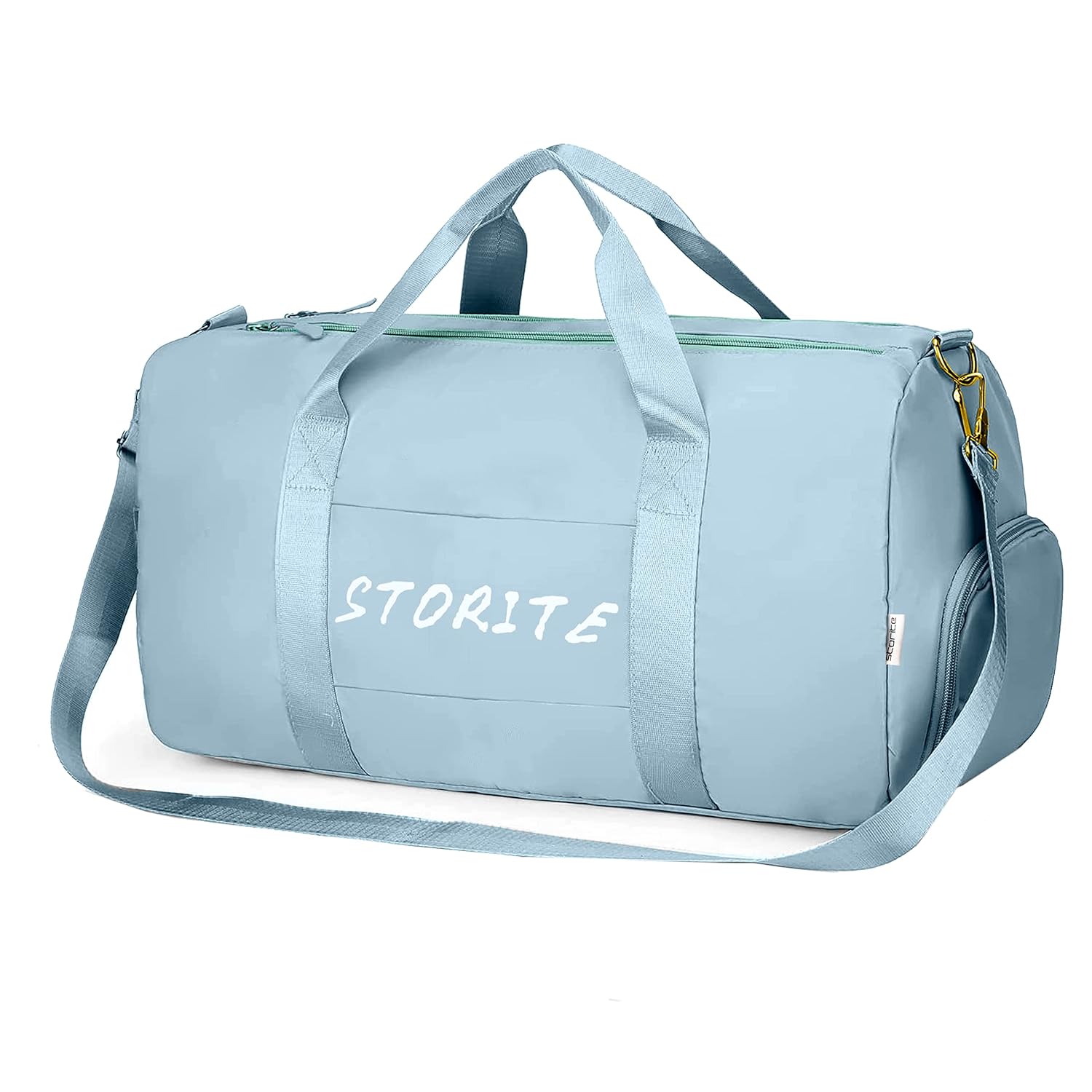 Storite Nylon 46 cm Foldable Travel Duffel Bag, Gym Bag, Shoulder Handbag for Women, Outdoor Weekend Bag with Shoe and Wet Clothes Compartments (Light Blue,46x23x23 cm)