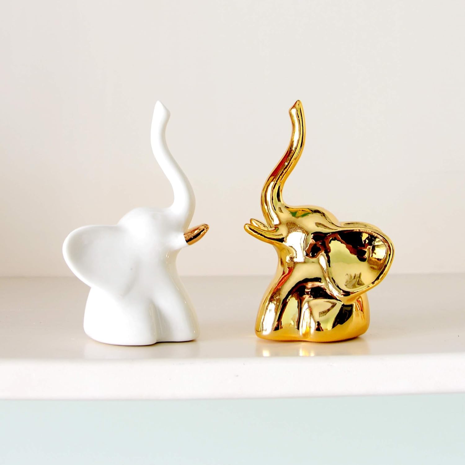 Street27® Home Decor Elephant Statue for Good Luck, Fengshui Ceramic Creative Small Modern Style Elephant Idol Figurines, Decorative Gift Items for Home, Office Desktop, Living Room (2pcs Elephant)