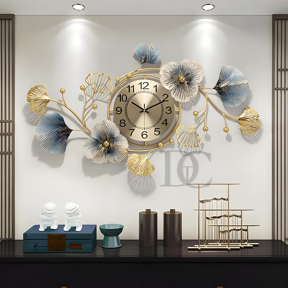 THE DECOR COMPANY Metal Wall Clock – Floral Design with Silent Sweep Machine – Ideal Home Decor Items and Wall Decoration Items for Living Room/Bedroom/Dining Hall/Office/Cafes/Hotels