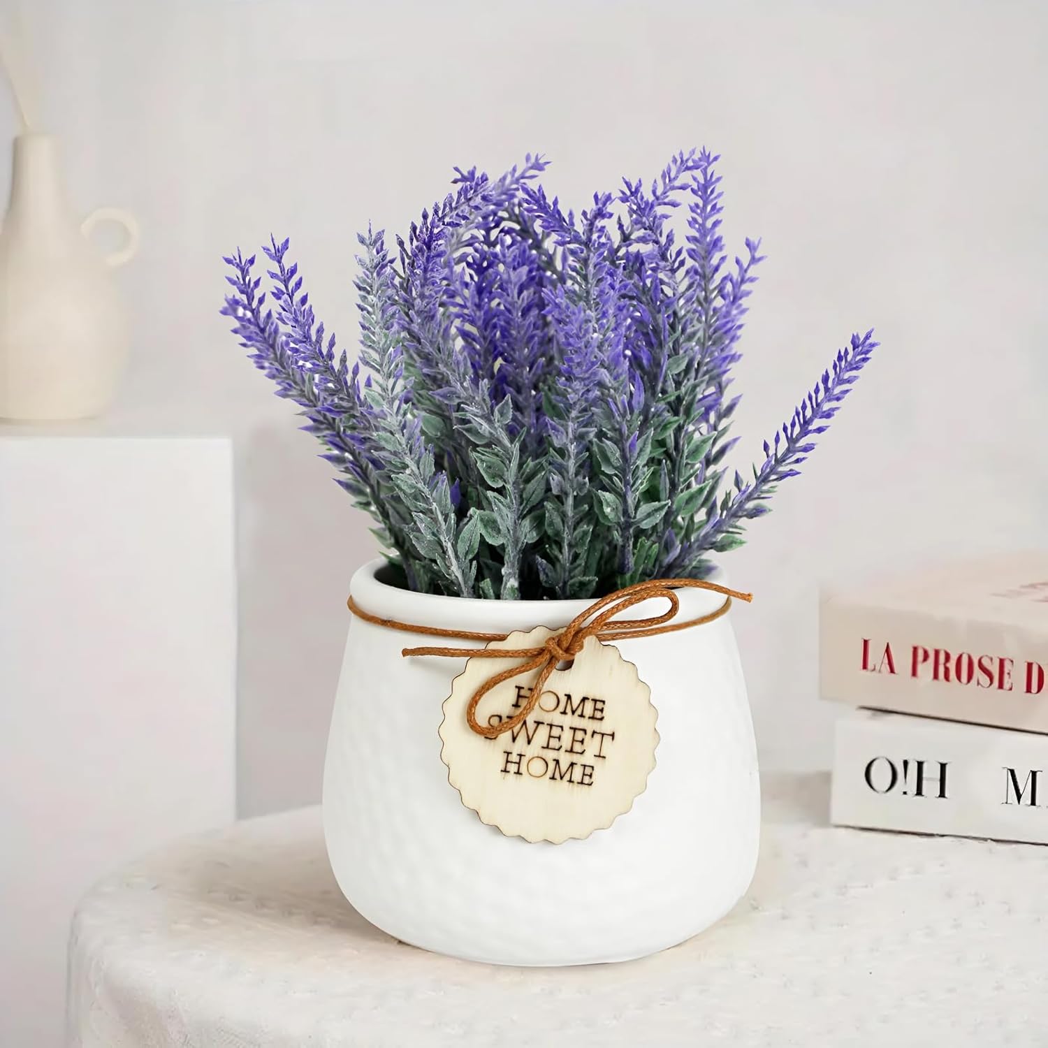 TIED RIBBONS Polyester Artificial Lavender Flower Plant With Pot (Multi, 22.8 Cm X 10.1 Cm) Home Décor Items For Living Room Balcony Kitchen Bedroom Office Table Top Decoration