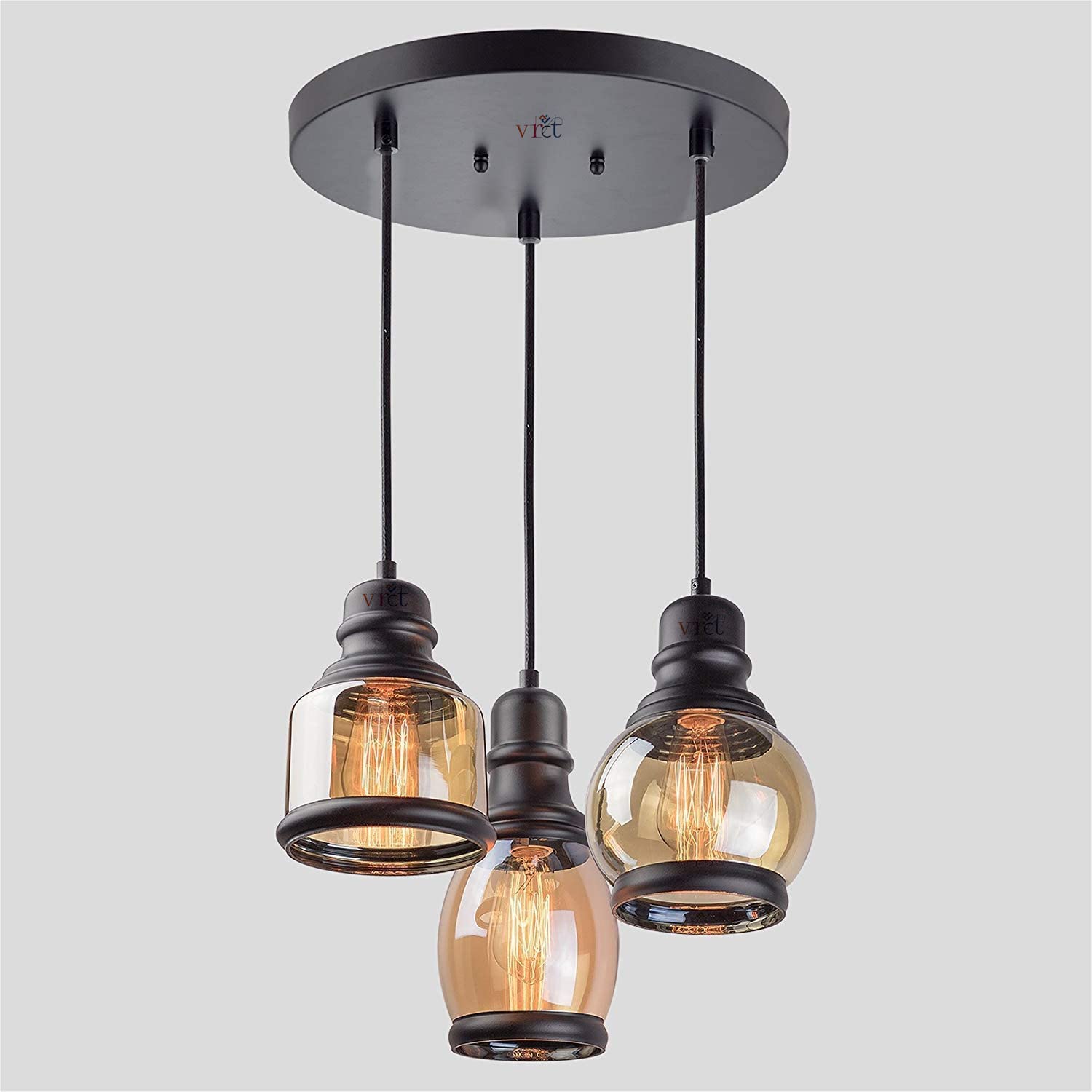 VRCT Antique Design Lantern Ceiling Hanging Pendant Light for Decoration of Home, Restaurant – 3 Set Piece (Bulb not Included)(AC/DC, Metal)