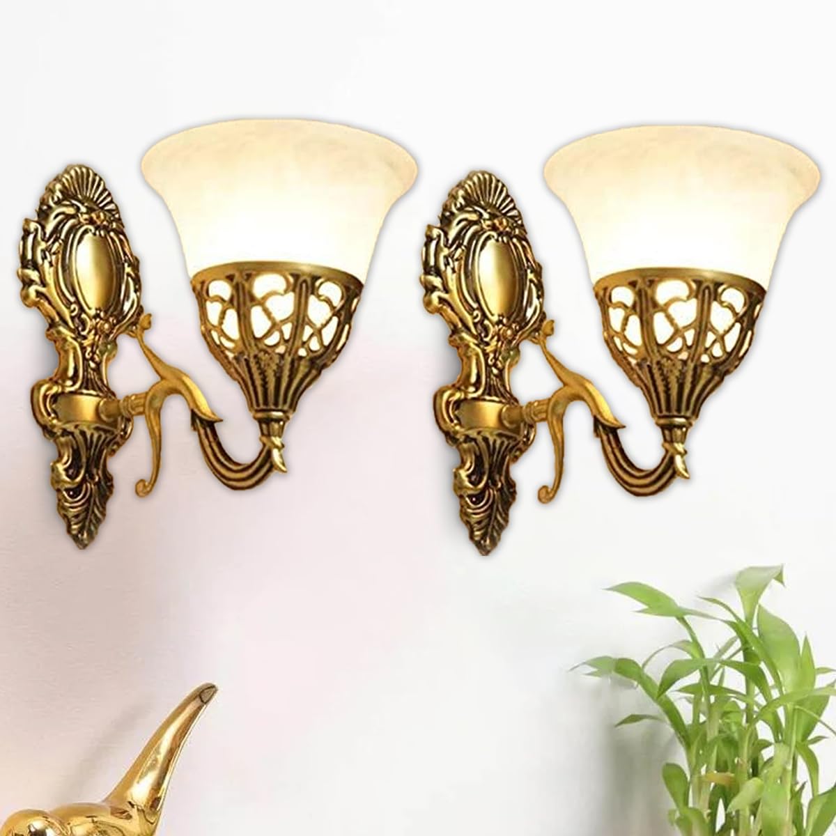 WHITERAY Golden Antique Designer Imported Wall Light Wall lamp for Bedroom, Living Room,Kitchen, Bars, malls, Besides The Bed, Balcony Home Decoration ((1109 (Pack of 2), with Bulb))