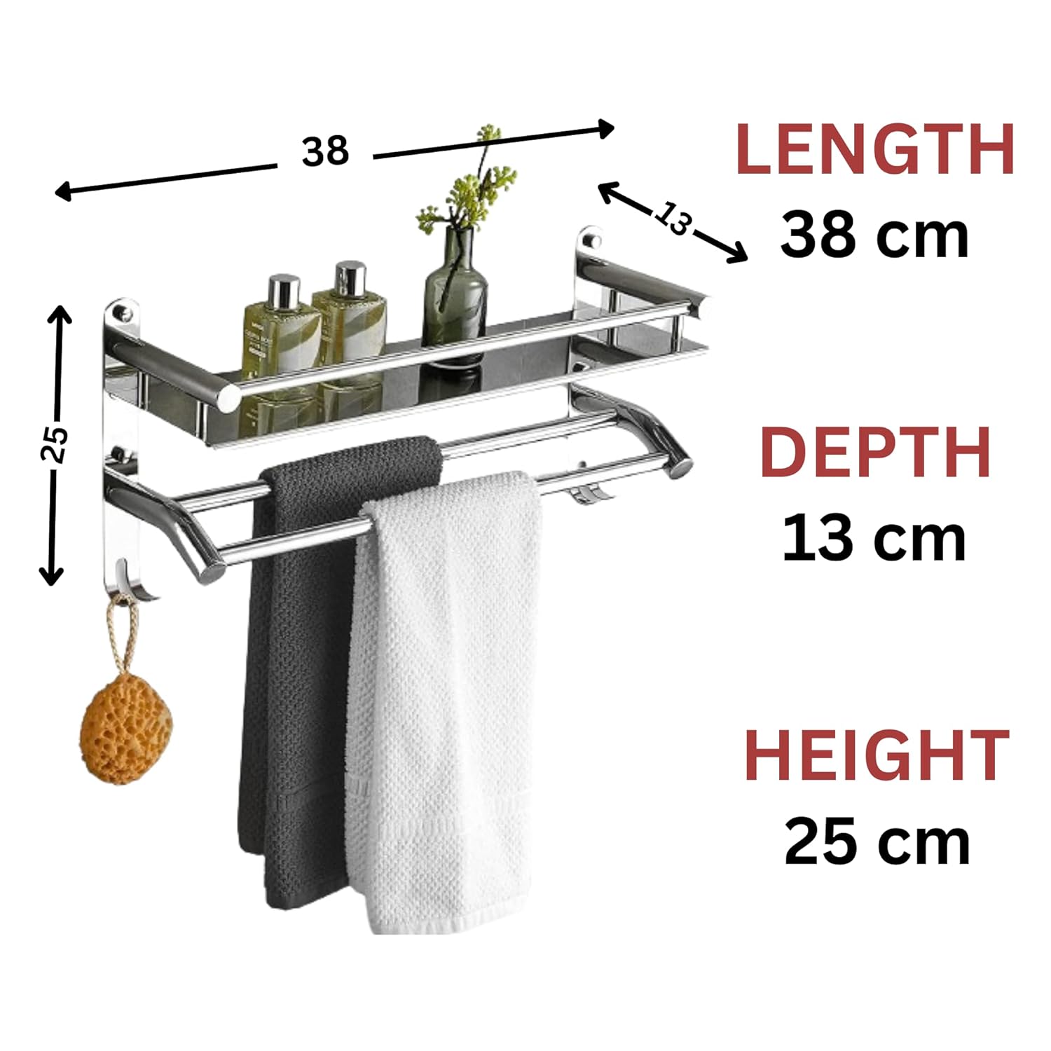 Welson Single Layer Stainless Steel Towel Rack for Bathroom Organization and Style – Wall Mount Bathroom Shelf Organizer with Space-Saving, Durable, Easy Installation (15Inch, Chrome Finish)