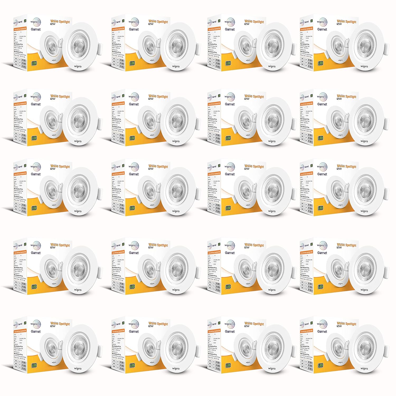 Wipro Polycarbonate Garnet 12W Round Led Wave Spotlight|Cob Spotlight for Ceiling|Neutral White Light (4000K)|Adjustable Design|Recessed Tiltable Downlighter for False Ceiling|Cutout-125Mm|Pack of 20
