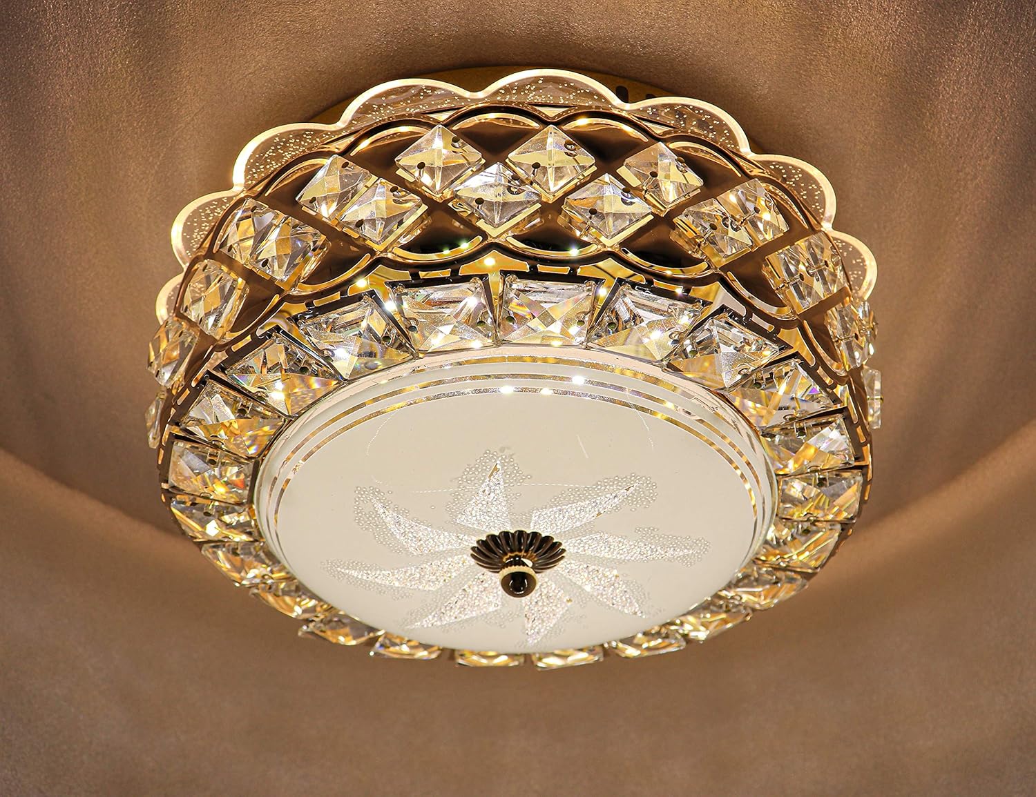 swanart Crystara Crystal Glass LED Ceiling Light with Bluetooth Music | 3-in-1 Color Change Modern Flush Mount | Elegant Metal Design for Living Room, Bedroom, Hallway & Home Decoration