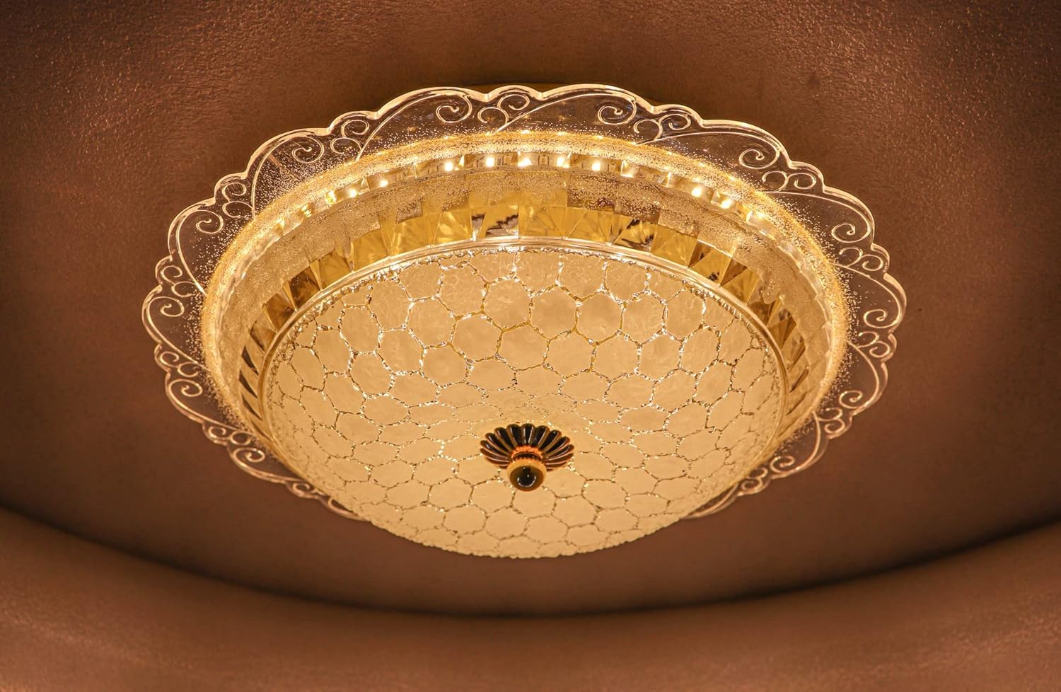 swanart Elegant 12W LED Flush Mount Ceiling Light Fixture | Decorative Crystal Glass Design & Ornate Trim | Bright, Energy-Efficient Modern Lighting for Living Room, Bedroom, Hallway