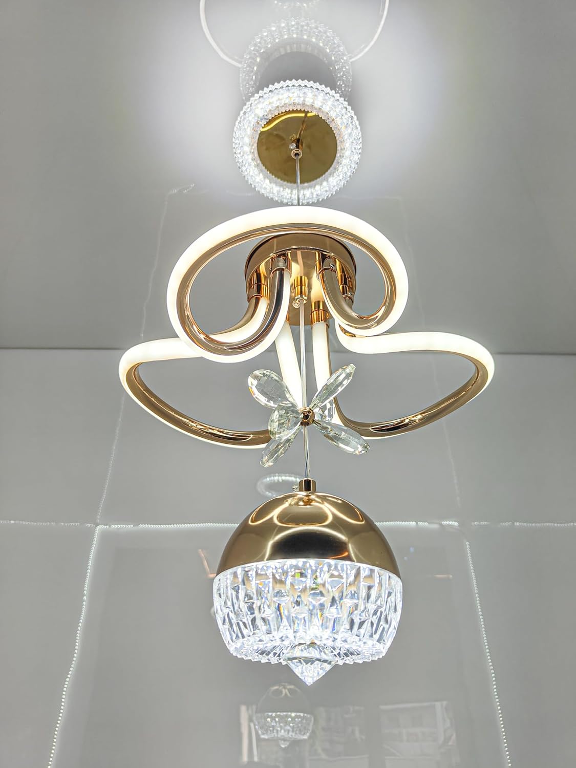 swanart Modern LED Chandelier with Crystal Pendant – Dimmable Gold Ceiling Light Fixture for Living Room, Dining Room, Bedroom